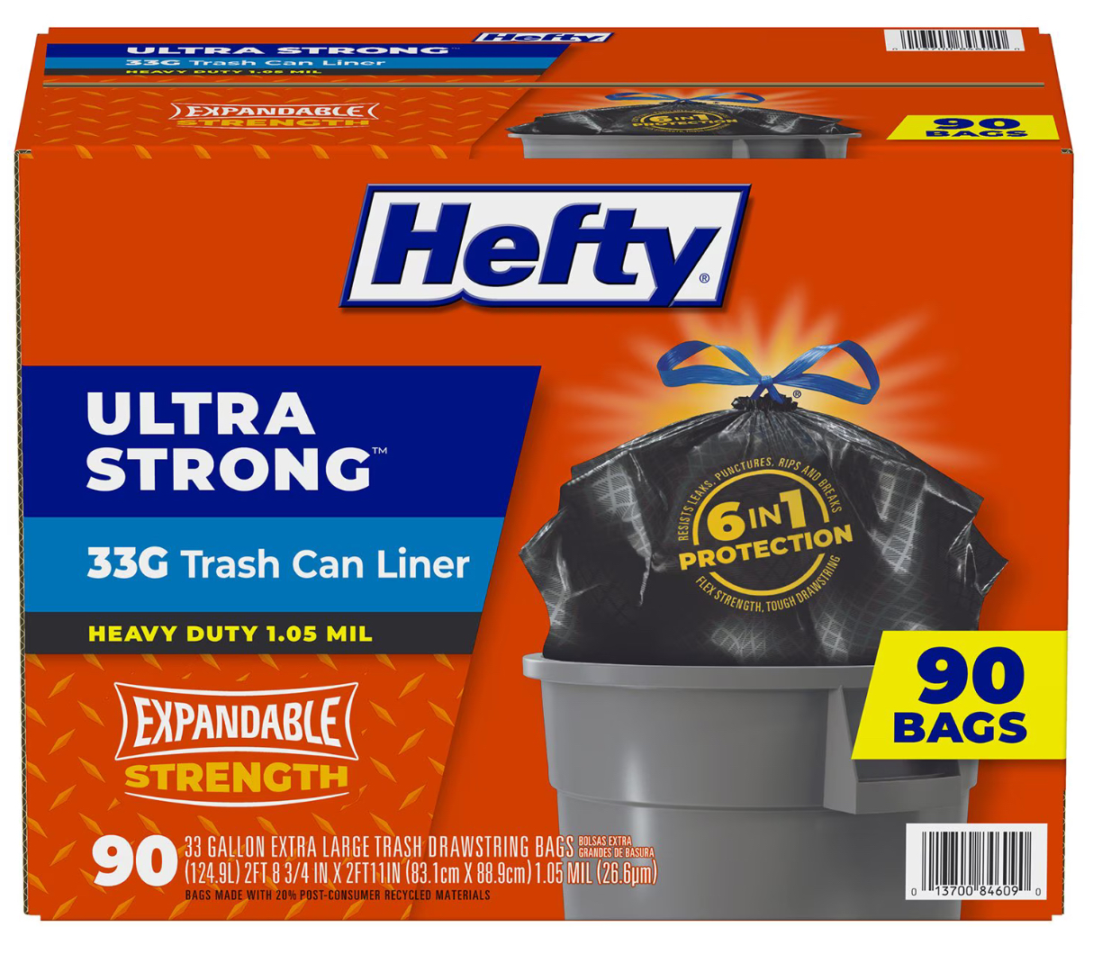 Hefty Ultra Strong Drawstring Trash Bags, Unscented 33 gal., 90 ct.
